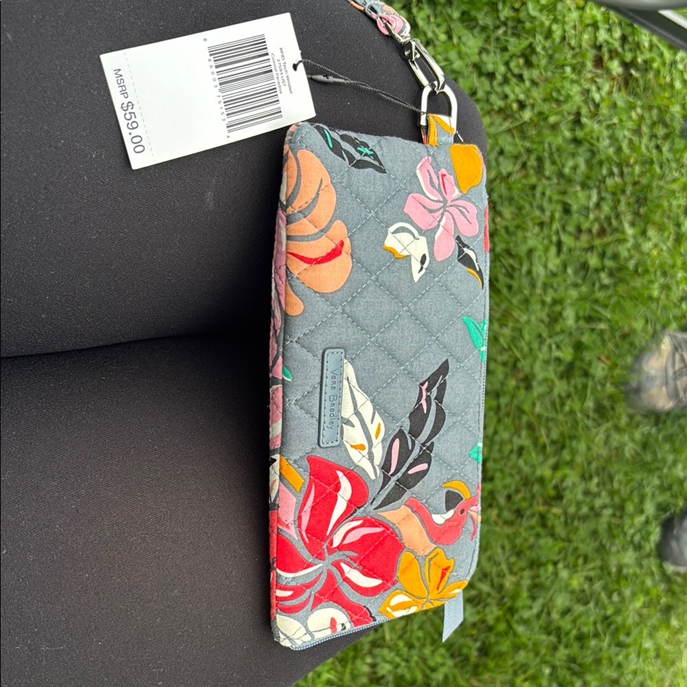 Floral Quilted Wristlet - Gray with Multicolor Flowers